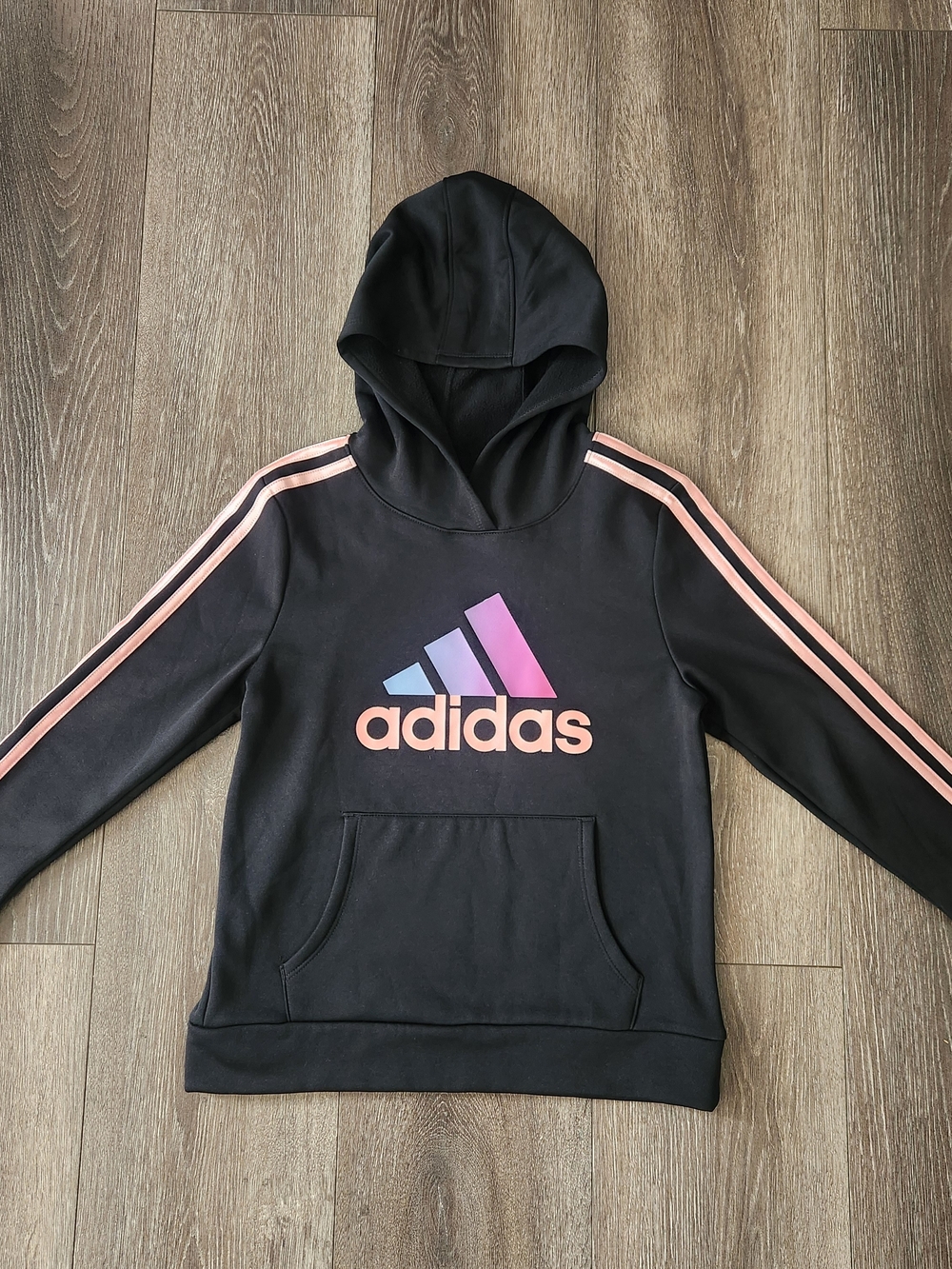 adidas Black Hoodie with Pink and Purple Logo Accents